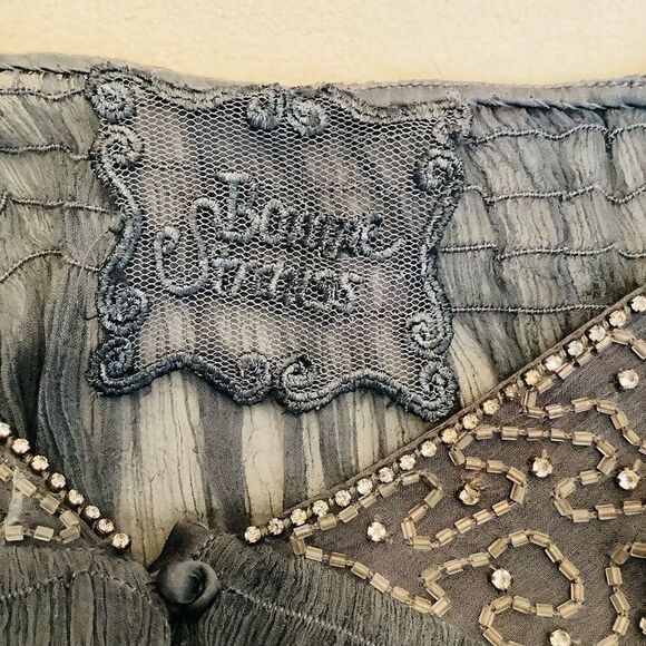 BONNIE STRAUSS SILK BEADED MINI DRESS SHEER MEDIUM - Picture 13 of 16